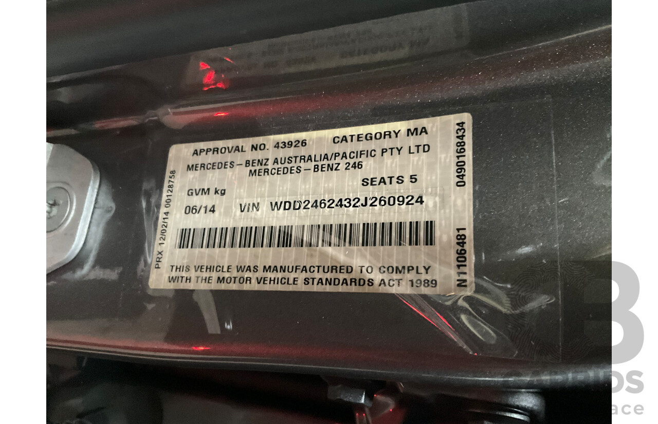 6/2014 Mercedes-Benz B200 246 MY14 5d Hatchback Mountain Grey Metallic Turbo 1.6L