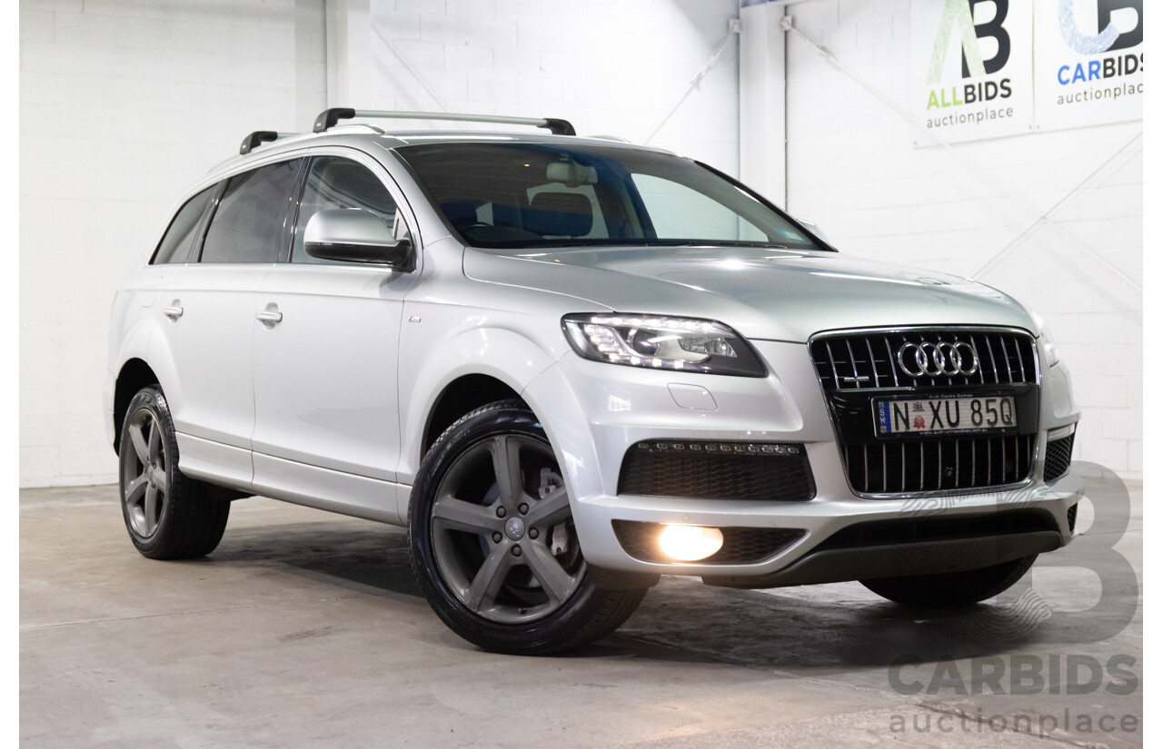 2/2014 Audi Q7 3.0 TDI S-Line Quattro MY14 4d Wagon Floret Silver Metallic Turbo Diesel V6 3.0L - 7 Seater