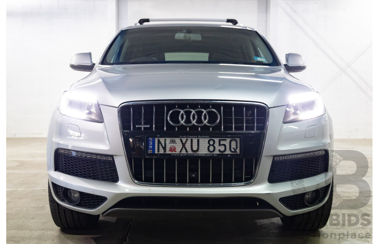 2/2014 Audi Q7 3.0 TDI S-Line Quattro MY14 4d Wagon Floret Silver Metallic Turbo Diesel V6 3.0L - 7 Seater