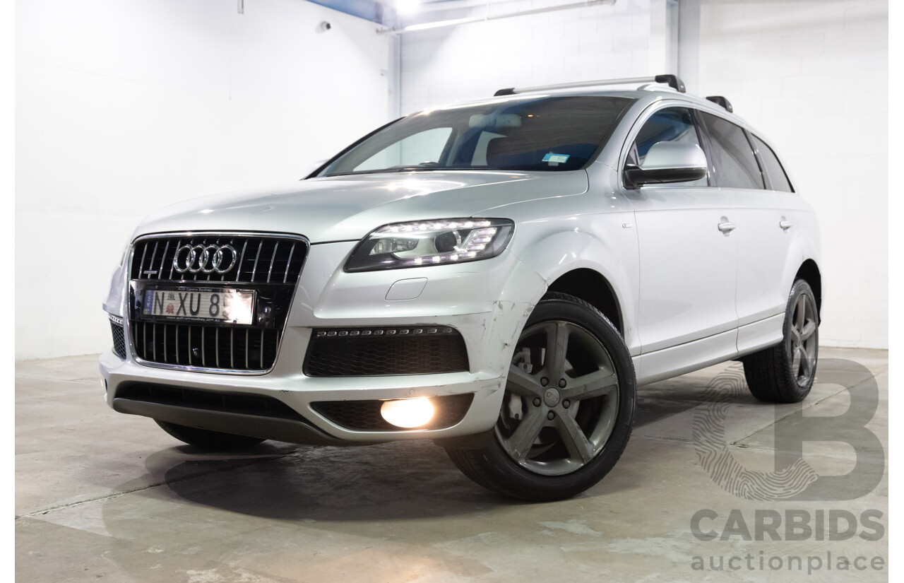 2/2014 Audi Q7 3.0 TDI S-Line Quattro MY14 4d Wagon Floret Silver Metallic Turbo Diesel V6 3.0L - 7 Seater