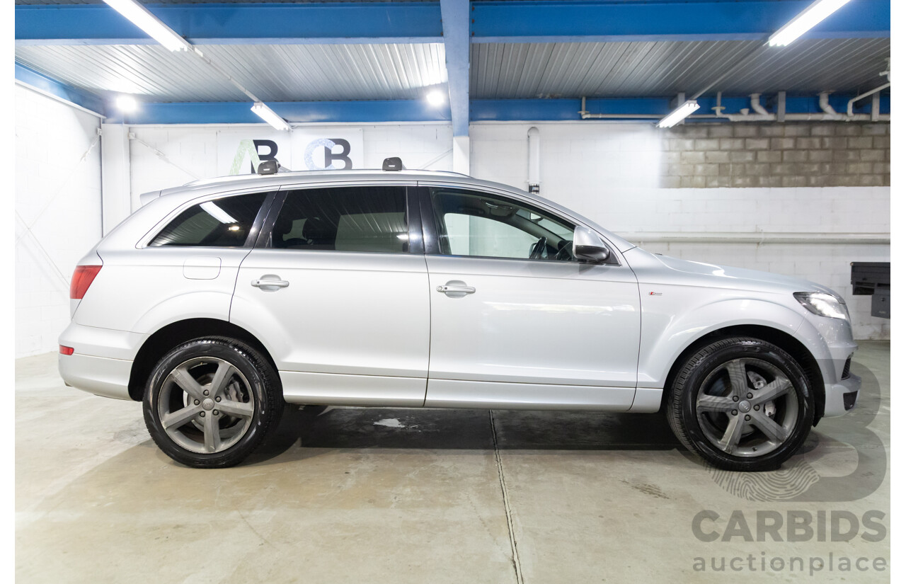 2/2014 Audi Q7 3.0 TDI S-Line Quattro MY14 4d Wagon Floret Silver Metallic Turbo Diesel V6 3.0L - 7 Seater
