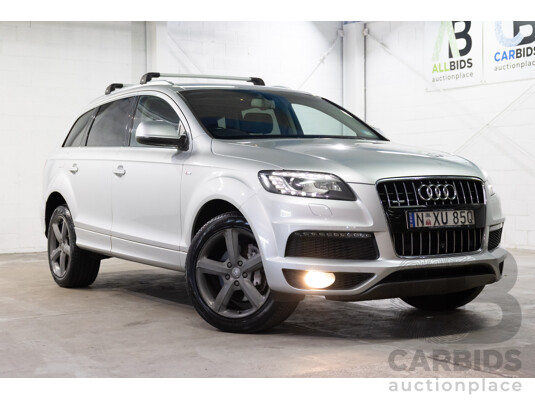 2/2014 Audi Q7 3.0 TDI S-Line Quattro MY14 4d Wagon Floret Silver Metallic Turbo Diesel V6 3.0L - 7 Seater