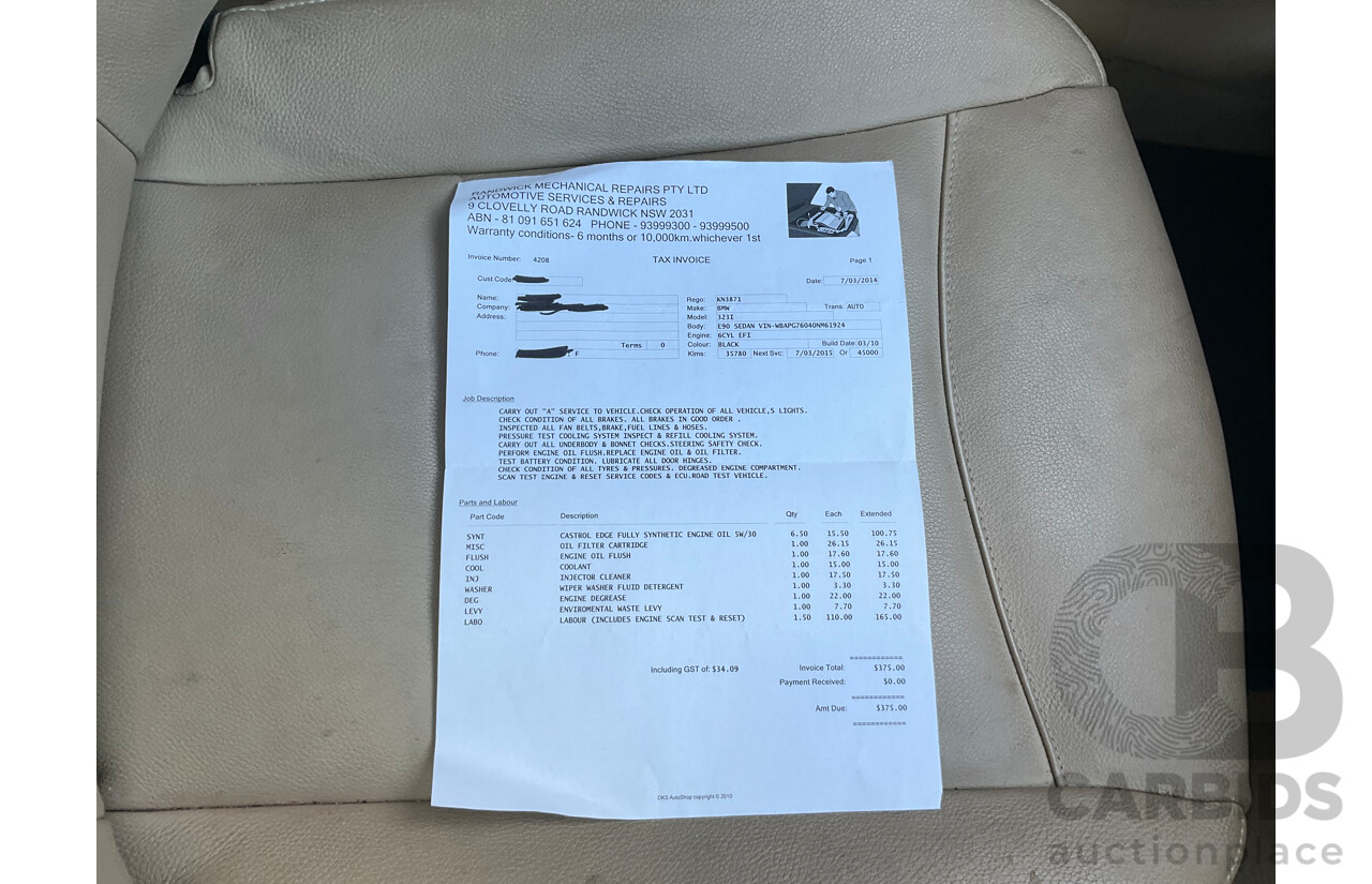 3/2010 BMW 323i E90 MY09 4d Sedan Black Sapphire Metallic 2.5L