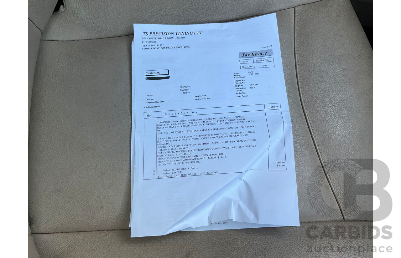 3/2010 BMW 323i E90 MY09 4d Sedan Black Sapphire Metallic 2.5L