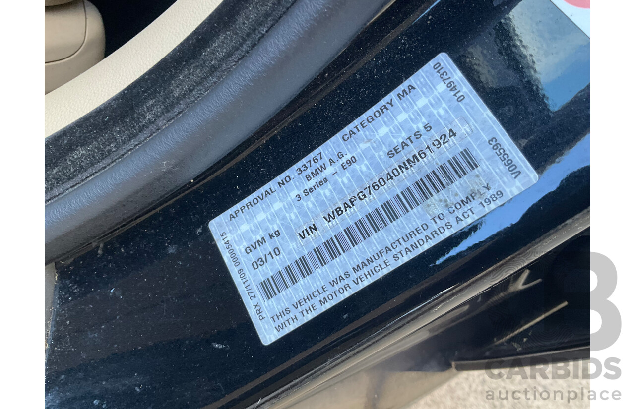 3/2010 BMW 323i E90 MY09 4d Sedan Black Sapphire Metallic 2.5L