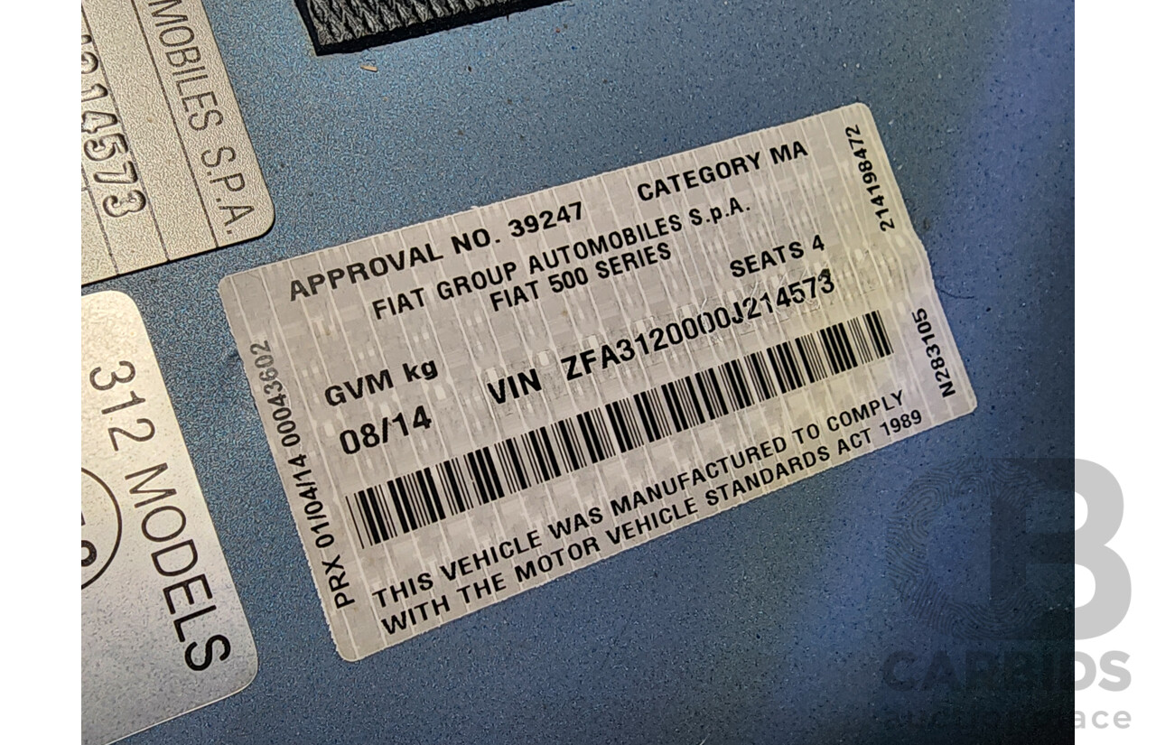 8/2014 Fiat 500 Sport MY13 3d Hatchback Blue 1.4L