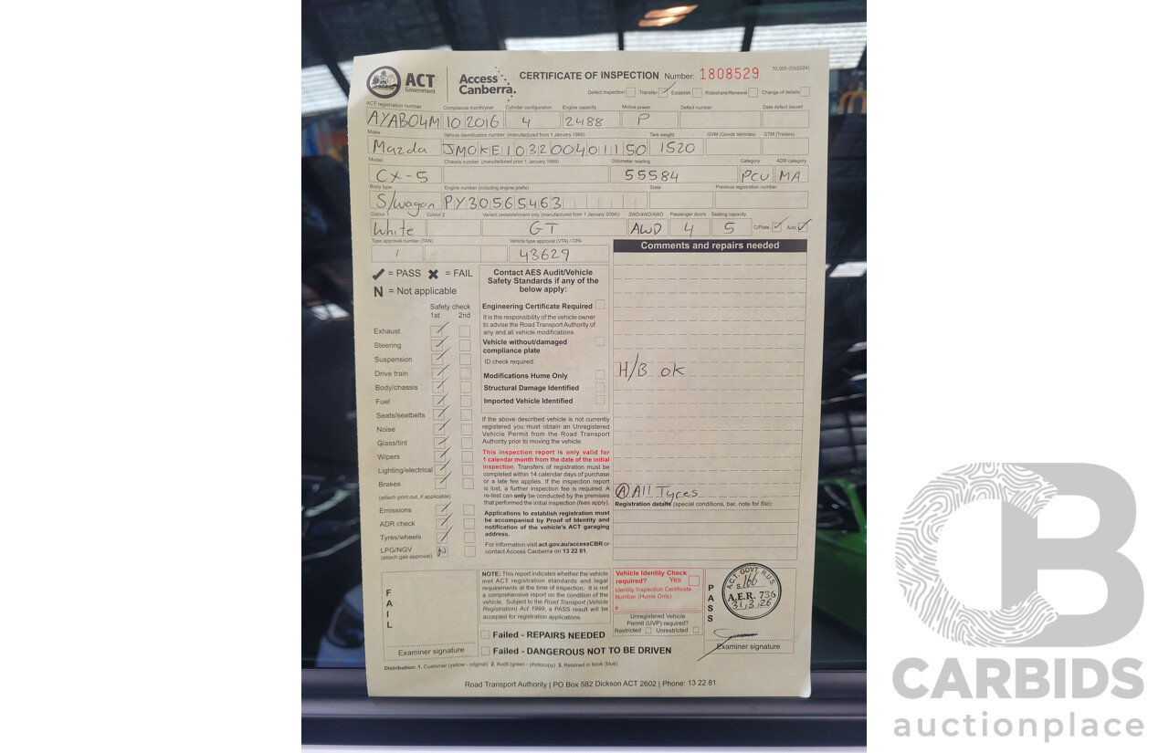 10/2016 Mazda Cx-5 GT (AWD) MY17 4D Wagon White 2.5L