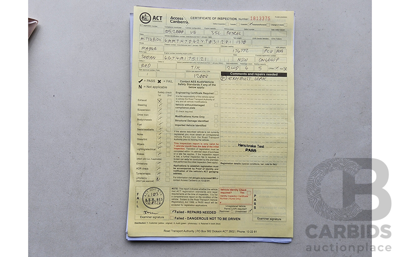 5/2000 Mitsubishi Magna Executive TH 4d Sedan Maroon 3.5L