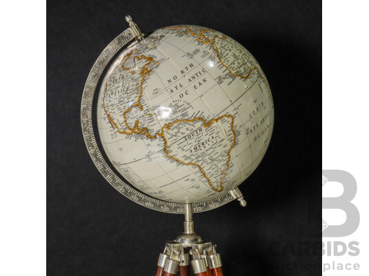 World Globe on Wooden Tripod Stand