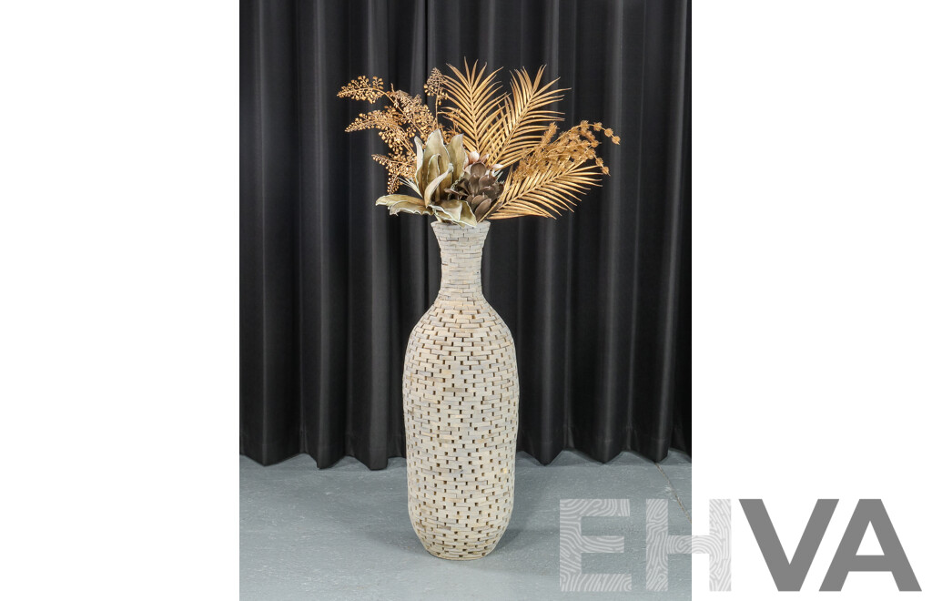Large Timber Floor Vase with Faux Flowers