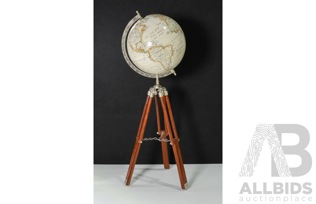 World Globe on Wooden Tripod Stand