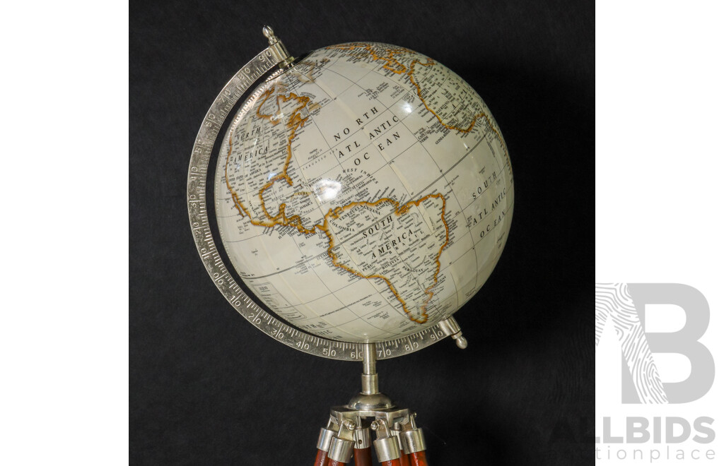 World Globe on Wooden Tripod Stand