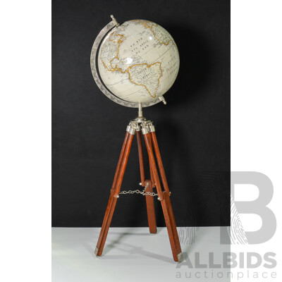 World Globe on Wooden Tripod Stand