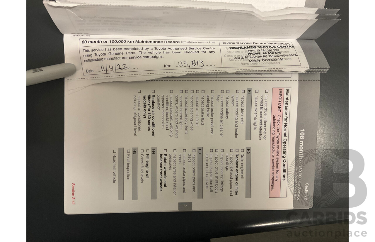 02/2017 Toyota Yaris Ascent (FWD) NCP130R MY17 5d Hatchback Glacier White 1.3L