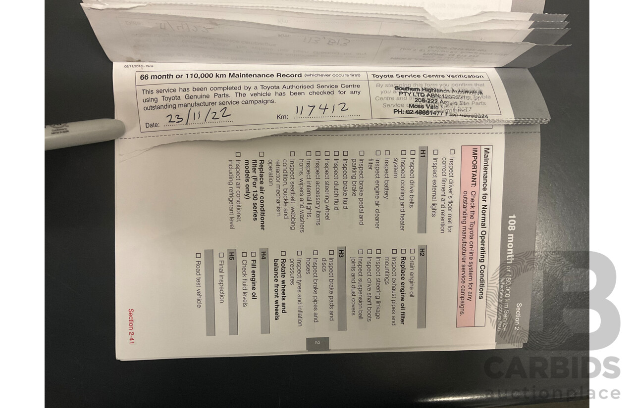 02/2017 Toyota Yaris Ascent (FWD) NCP130R MY17 5d Hatchback Glacier White 1.3L