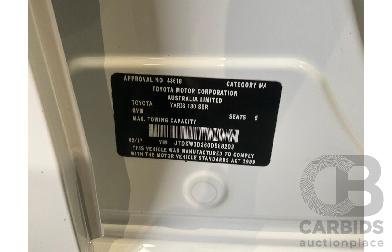 02/2017 Toyota Yaris Ascent (FWD) NCP130R MY17 5d Hatchback Glacier White 1.3L