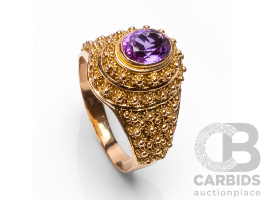 1660704 · 19.2ct Rose Gold Vintage Floral Ring with Oval Purple Sapphire - Size R.5