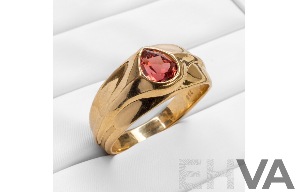 18ct Yellow Gold Ring with Pear Cut Pink Tourmaline - Size S.5