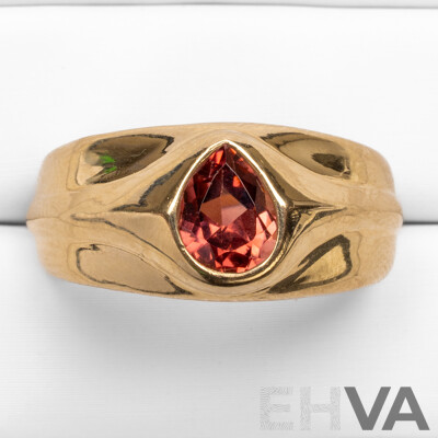 18ct Yellow Gold Ring with Pear Cut Pink Tourmaline - Size S.5