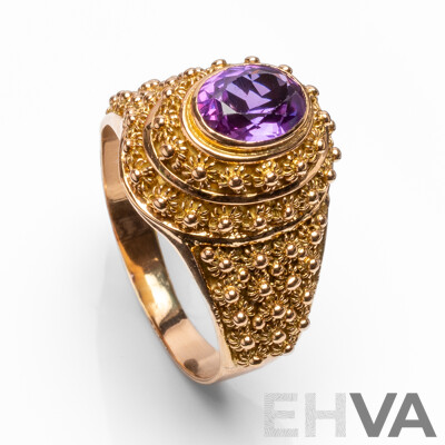 19.2ct Rose Gold Vintage Floral Ring with Oval Purple Sapphire - Size R.5