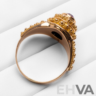 19.2ct Rose Gold Vintage Floral Ring with Oval Purple Sapphire - Size R.5