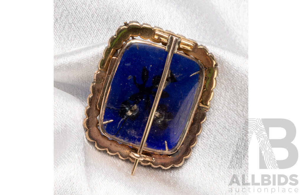 Vintage 9ct Brooch with Pearls, Diamonds and Blue Enamel. 11.69gms