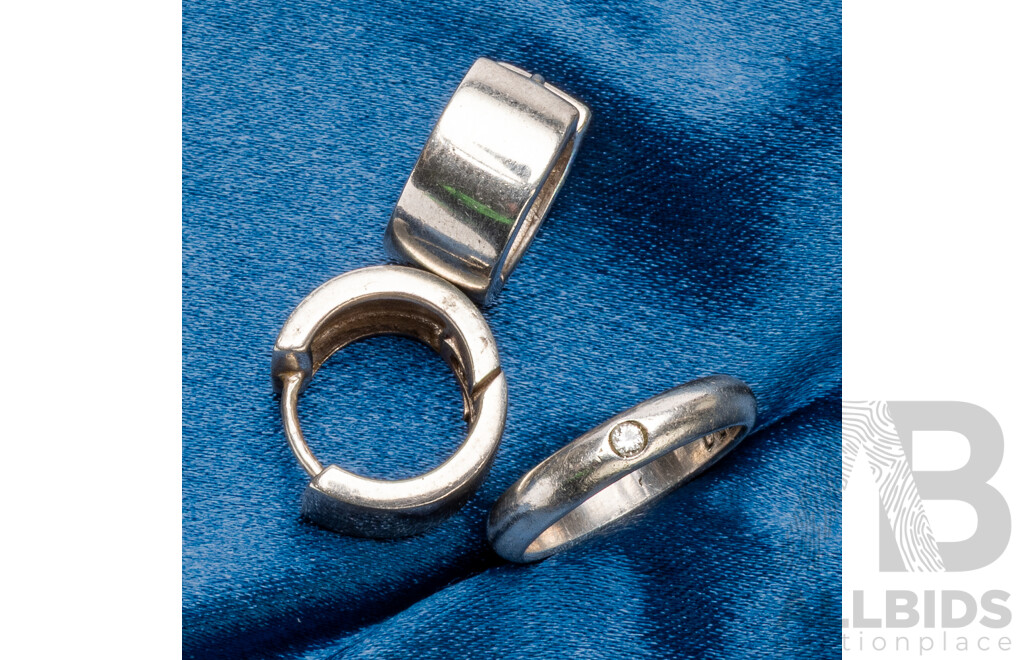 925 Sterling Silver Hinged Hoop Earrings and Wedder with Diamond - Size L