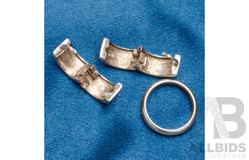 925 Sterling Silver Hinged Hoop Earrings and Wedder with Diamond - Size L