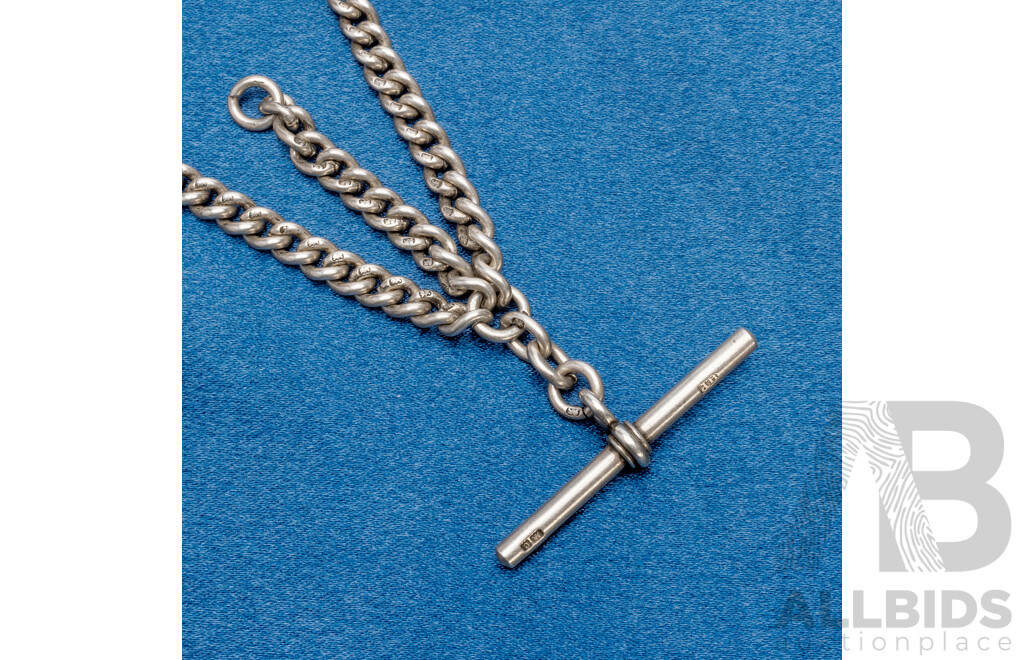 Vintage 925 Sterling Silver Thrombone Fob Necklace with Tbar - 44.58gms