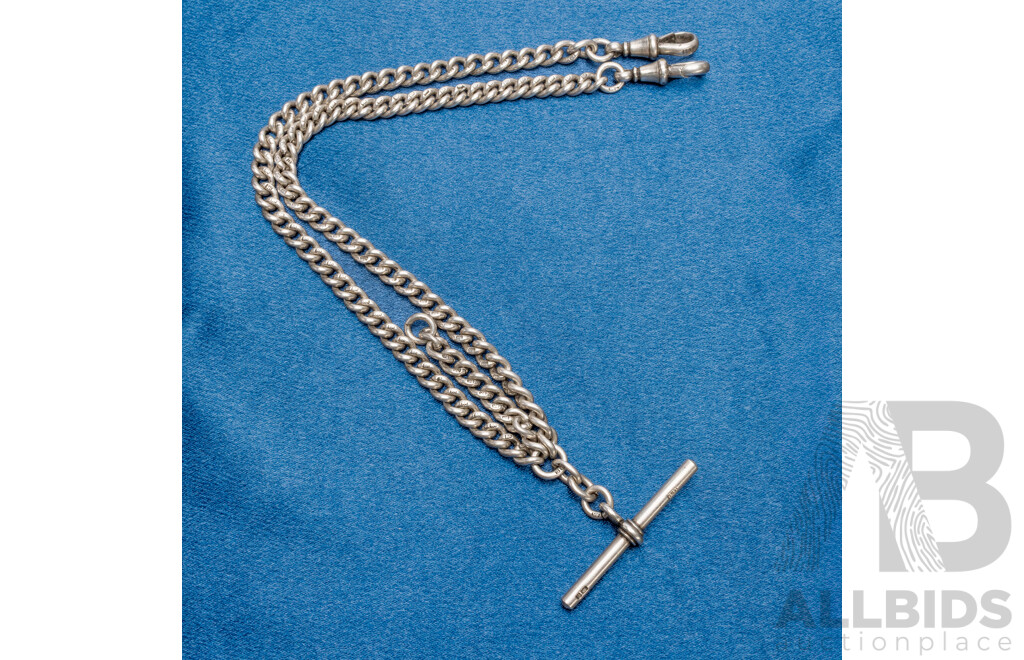 Vintage 925 Sterling Silver Thrombone Fob Necklace with Tbar - 44.58gms