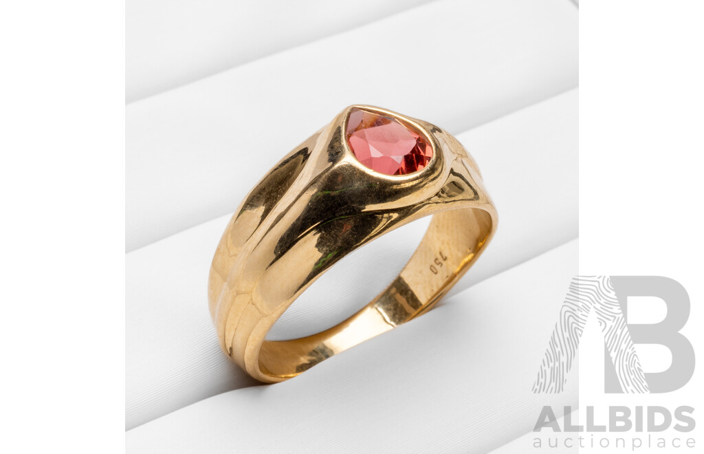 18ct Yellow Gold Ring with Pear Cut Pink Tourmaline - Size S.5