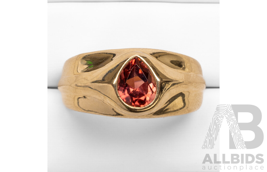 18ct Yellow Gold Ring with Pear Cut Pink Tourmaline - Size S.5