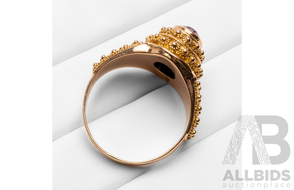 19.2ct Rose Gold Vintage Floral Ring with Oval Purple Sapphire - Size R.5