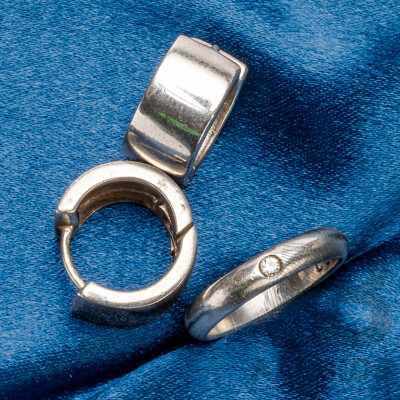 925 Sterling Silver Hinged Hoop Earrings and Wedder with Diamond - Size L