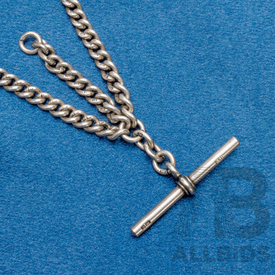 Vintage 925 Sterling Silver Thrombone Fob Necklace with Tbar - 44.58gms