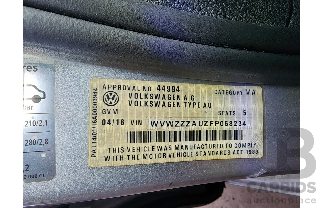 4/2016 Volkswagen Golf 90 TSI AU MY15 5d Hatchback Silver 1.4L