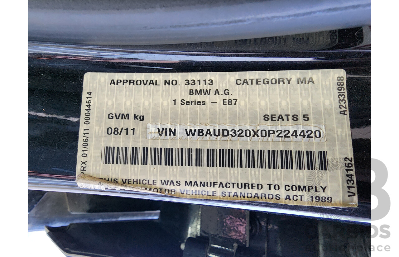8/2011 Bmw 1 20i E87 MY11 5d Hatchback Black 2.0L