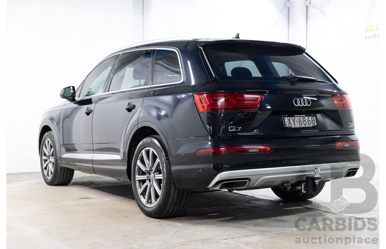 06/2017 Audi Q7 3.0 TDI Quattro (200kW AWD) 4M MY18 4d Wagon Orca Black Metallic Turbo Diesel V6 3.0L