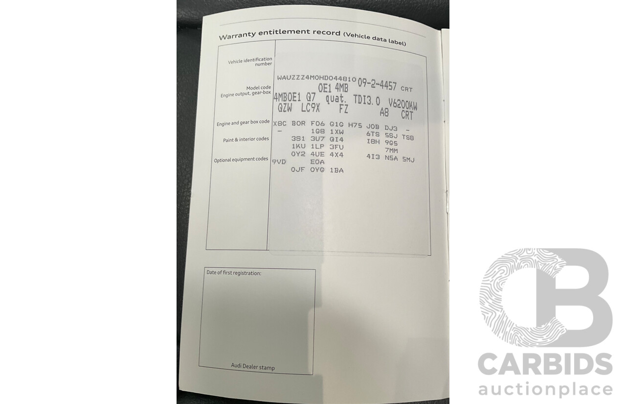 06/2017 Audi Q7 3.0 TDI Quattro (200kW AWD) 4M MY18 4d Wagon Orca Black Metallic Turbo Diesel V6 3.0L