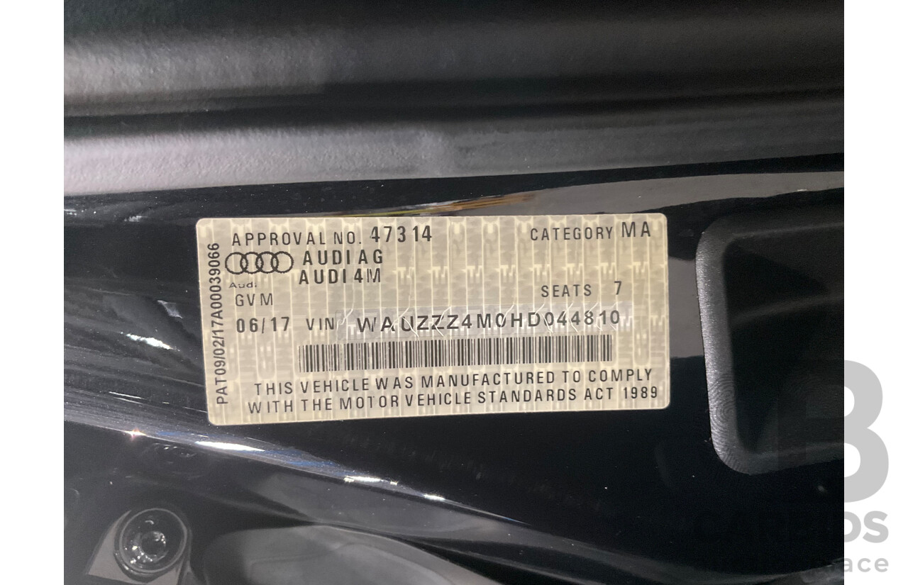 06/2017 Audi Q7 3.0 TDI Quattro (200kW AWD) 4M MY18 4d Wagon Orca Black Metallic Turbo Diesel V6 3.0L