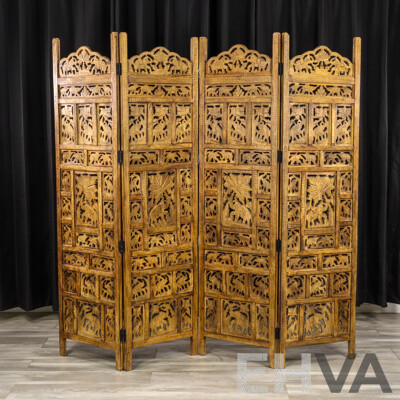 Indonesian Teak Four Panel Dressing Screen