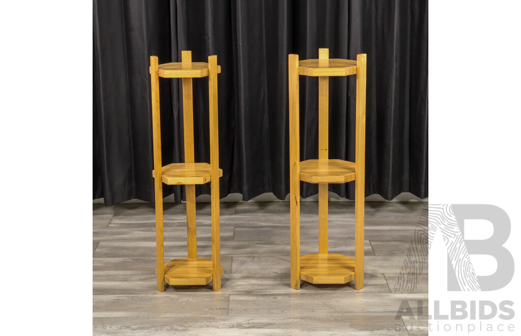 Pair of Modern Timber Three Tier Plant Stands