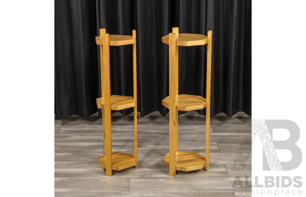Pair of Modern Timber Three Tier Plant Stands