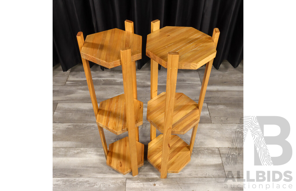 Pair of Modern Timber Three Tier Plant Stands