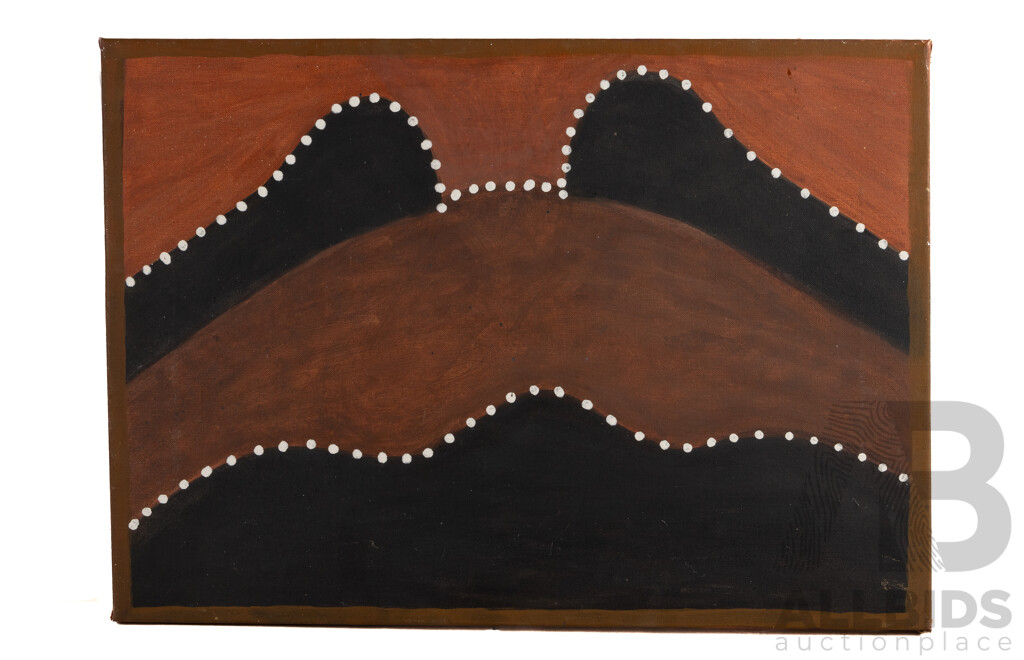Artist Unknown, (20th Century, Indigneous-Australian), Mountain Range, Wonderful Original Acrylic on Canvas, 51 x 72 cm
