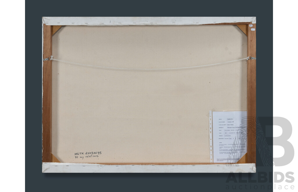 Tabitha Kerr (20th Century, Indigenous-Australian,1987-), All My Relations... Both Sides... in Mossman Gorge, (2003), Wonderful Original Acrylic on Canvas, 82 x 111 cm