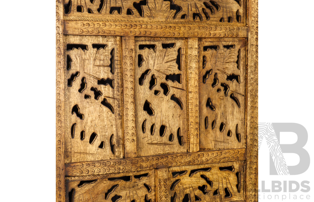 Indonesian Teak Four Panel Dressing Screen