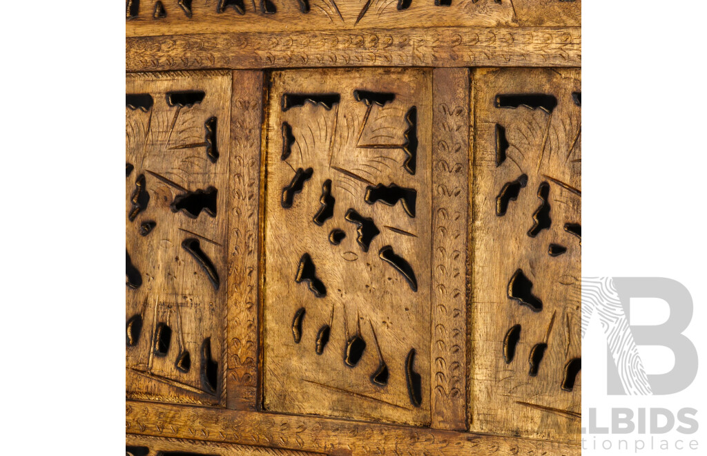 Indonesian Teak Four Panel Dressing Screen