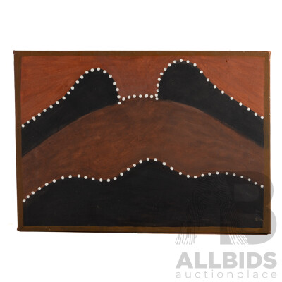 Artist Unknown, (20th Century, Indigneous-Australian), Mountain Range, Wonderful Original Acrylic on Canvas, 51 x 72 cm