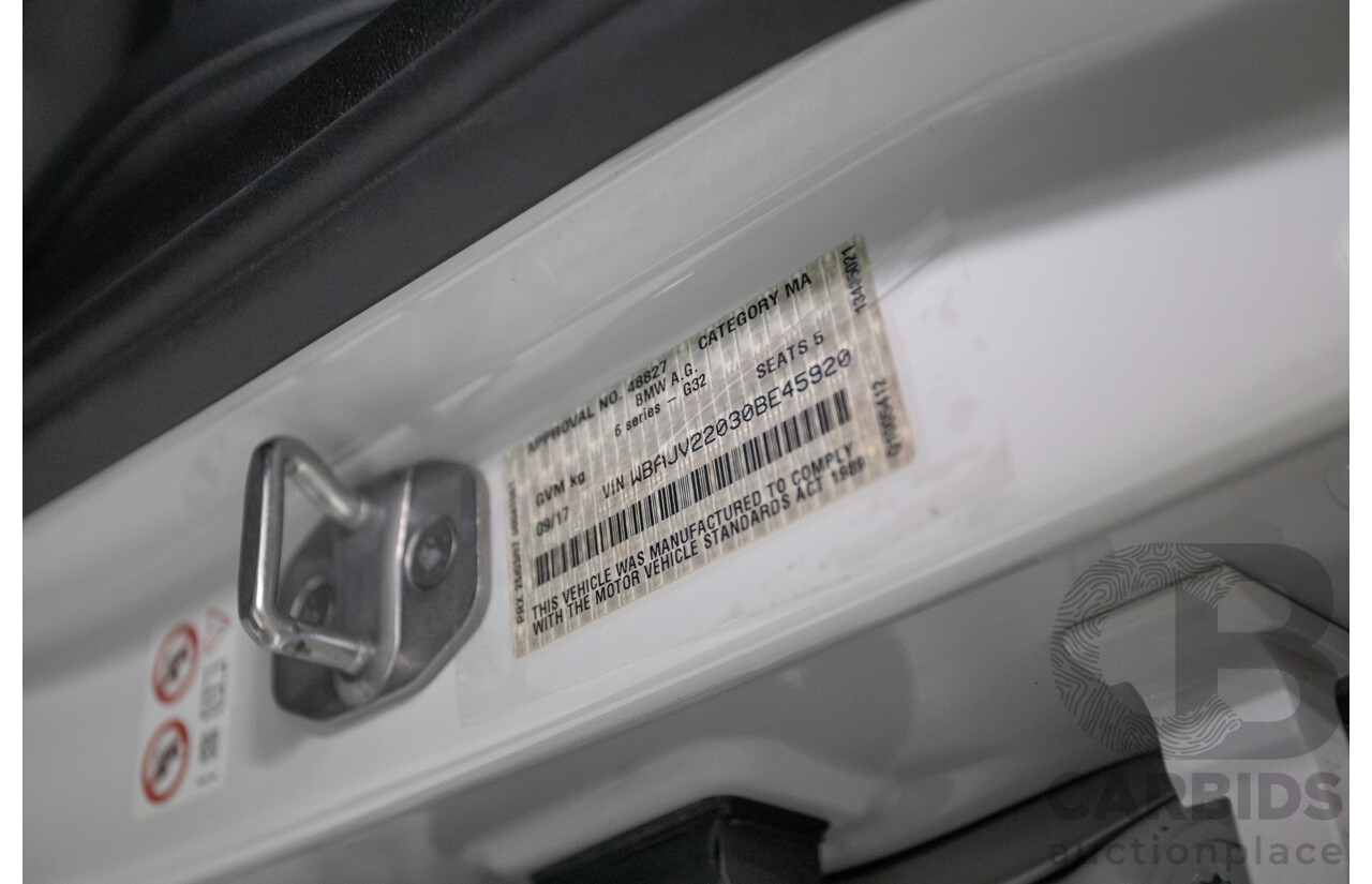 9/2017 BMW 630i M Sport Gran Coupe G32 5D Hatchback Mineral White Metallic Turbo 2.0L